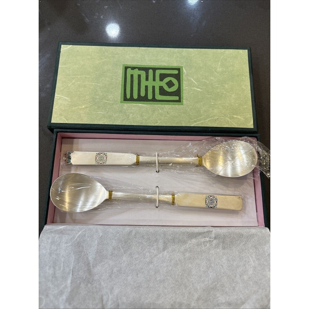 Korean Fine AG800 Silver Chopsticks and Spoon Boxed Set of Two Settings Wrapped